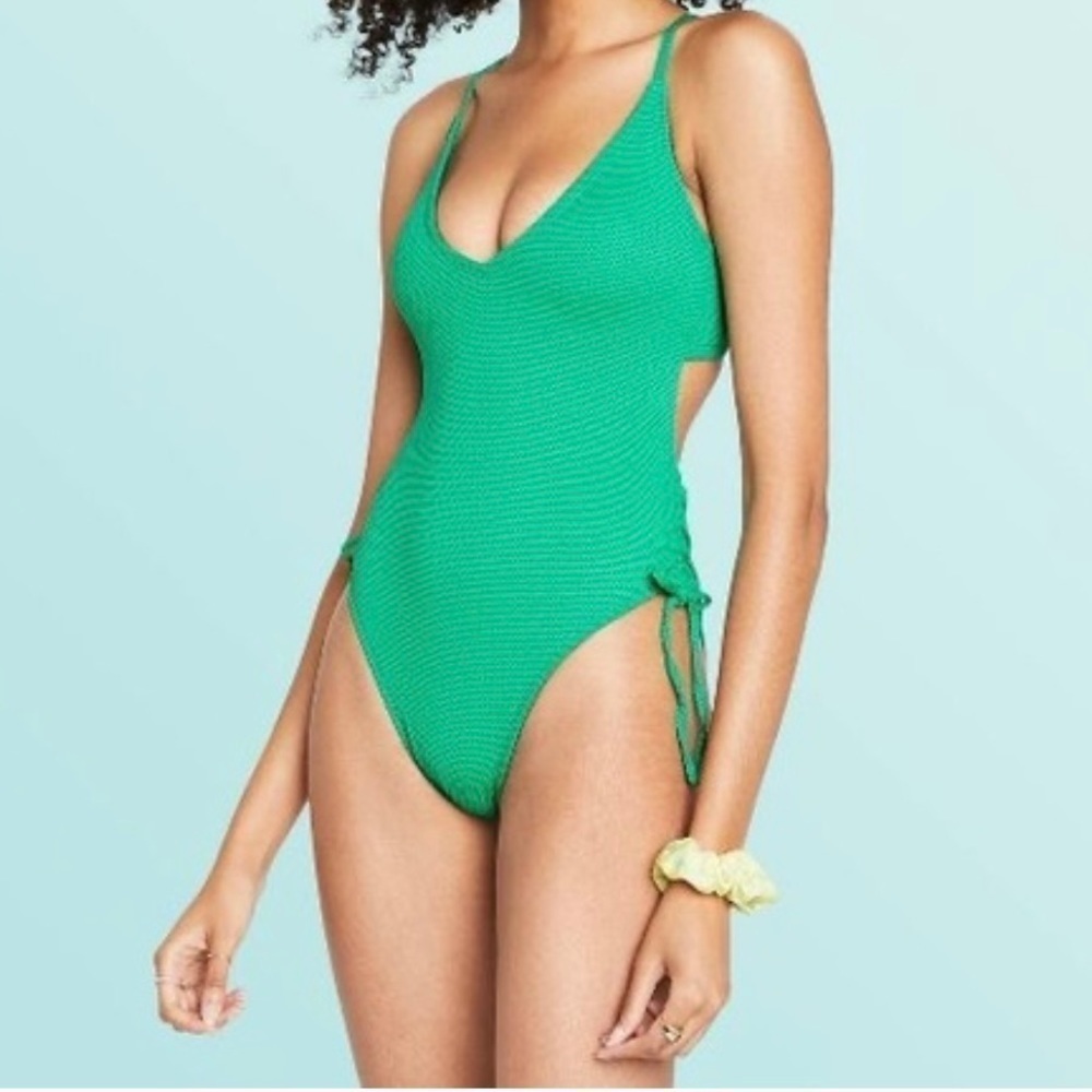 STONEY Clover Lane XTarget Green Textured Cheeky High Leg One Piece Swim Suit XS